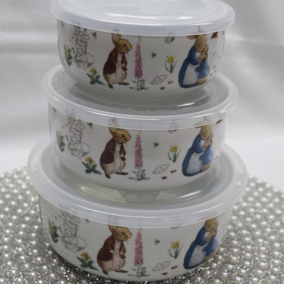 BEATRIX POTTER PETER BUNNY RABBIT STORAGE BOWLS W/LID VENT DIAL - NEW - 6PC SET - Picture 3 of 11